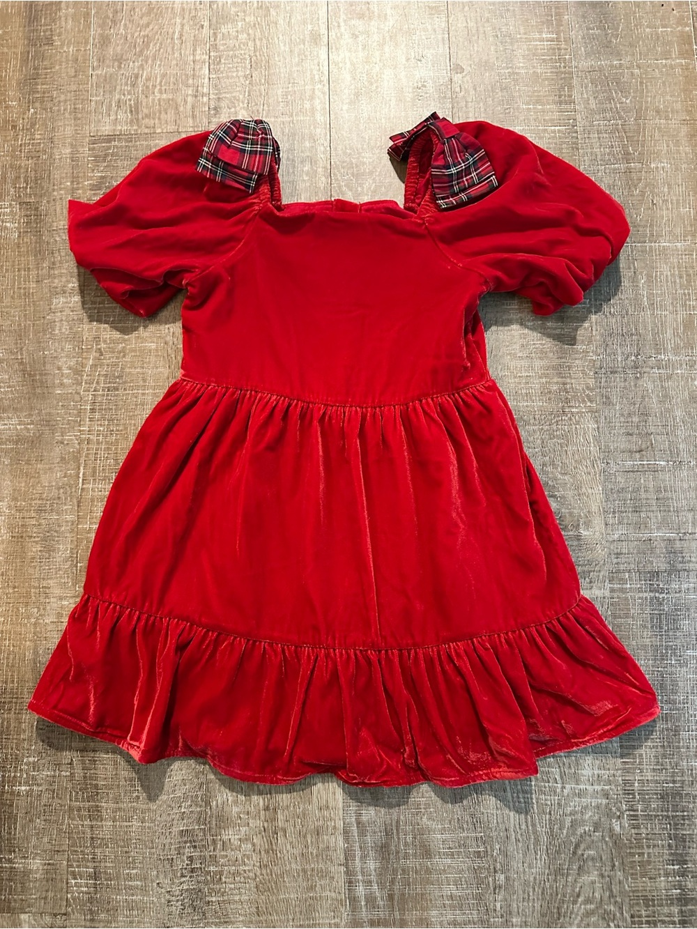 Gymboree Red Velvet Dress with Plaid Bow Accents